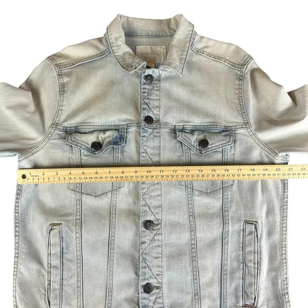 Aeropostale Men Jean Jacket Size M Light Blue Trucker Style Stone Washed Denim